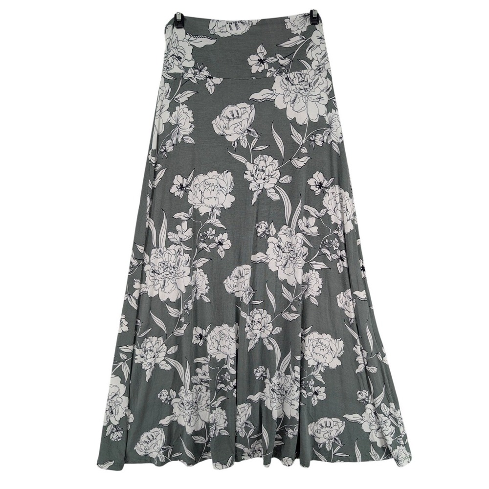 Market & Spruce Floral Maxi Skirt S Petite Sage Green Jersey Knit Boho Flowy - Picture 1 of 5